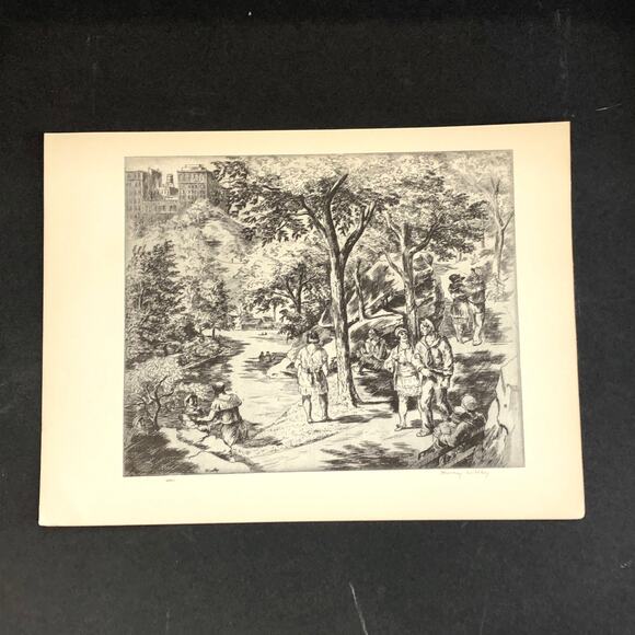 Harry Wickey "Central Park" 1930s Art Print Sketch Vintage New York City NYC - Picture 1 of 11